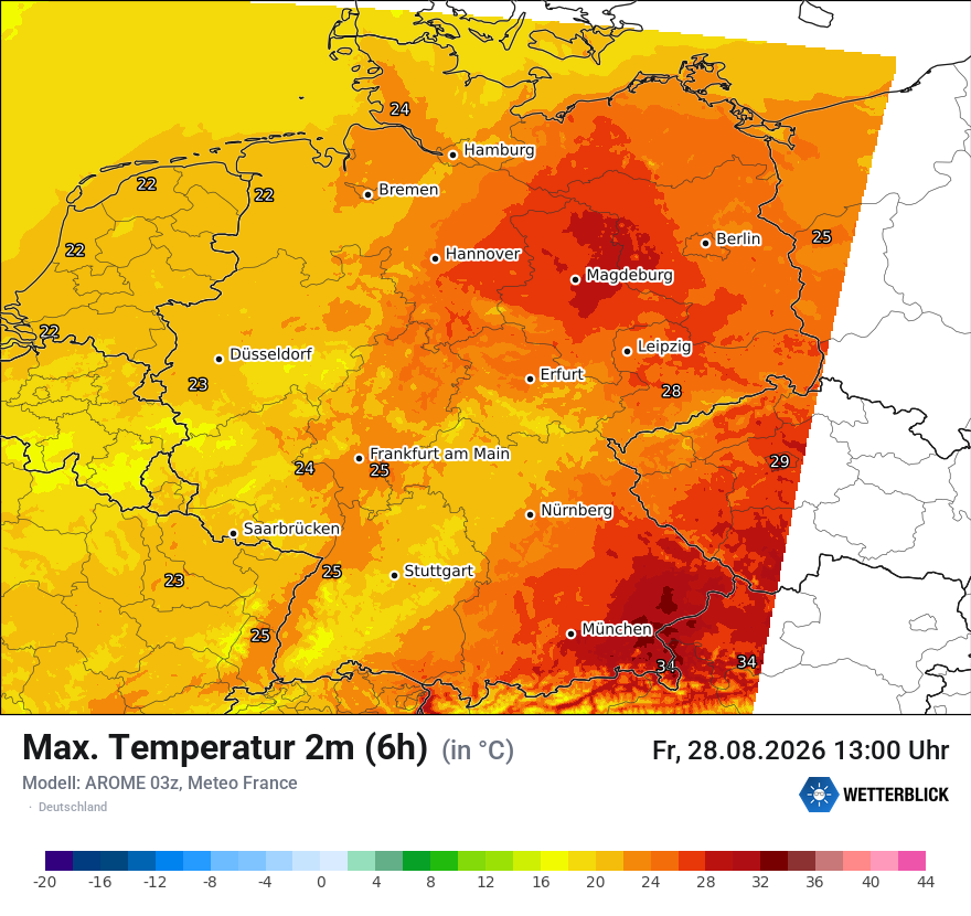 Modellkarte AROME – tmax6h – deutschland