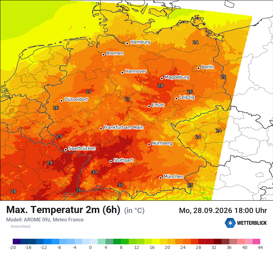 Modellkarte AROME – tmax6h – deutschland