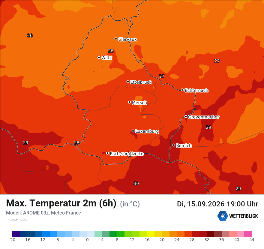 Modellkarte AROME – tmax6h – luxemburg