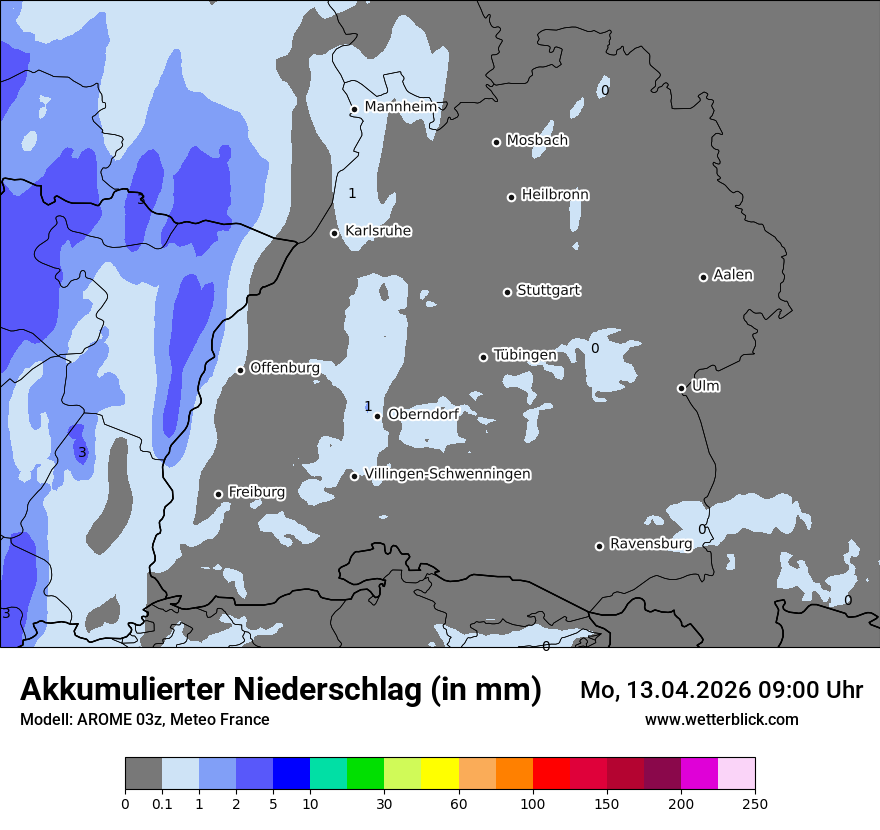 Modellkarte AROME – tot_prec – bw