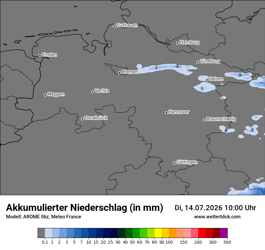 Modellkarte AROME – tot_prec – ni