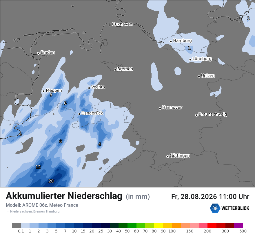 Modellkarte AROME – tot_prec – ni