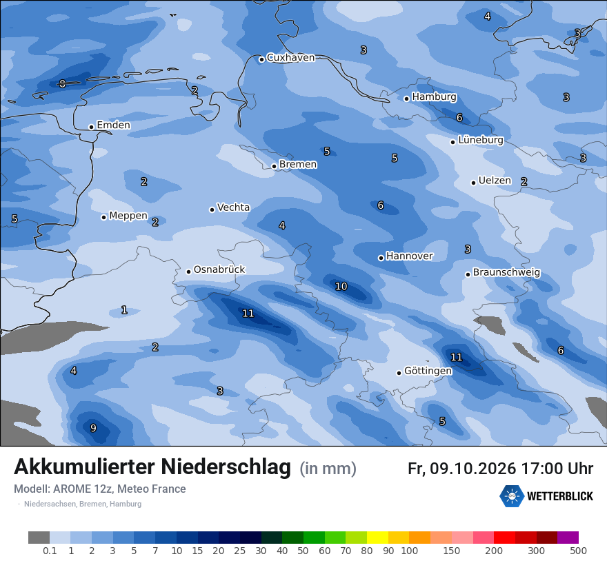 Modellkarte AROME – tot_prec – ni