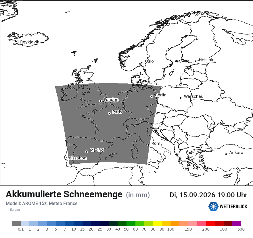 Modellkarte AROME – tot_prec_snow – europa