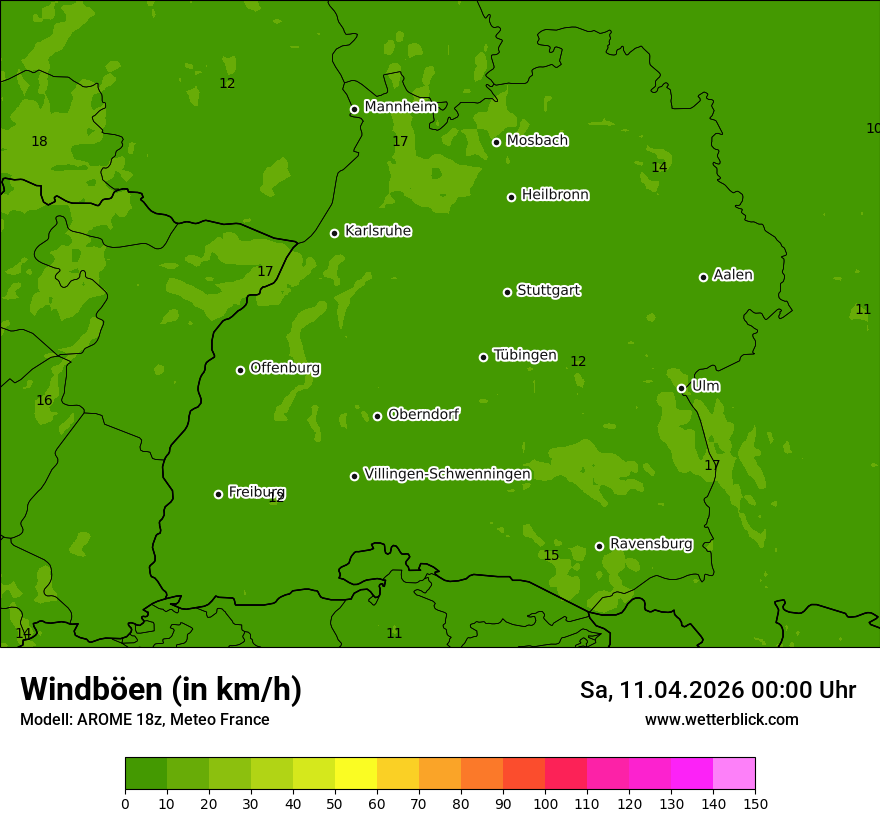 Modellkarte AROME – vmax – bw