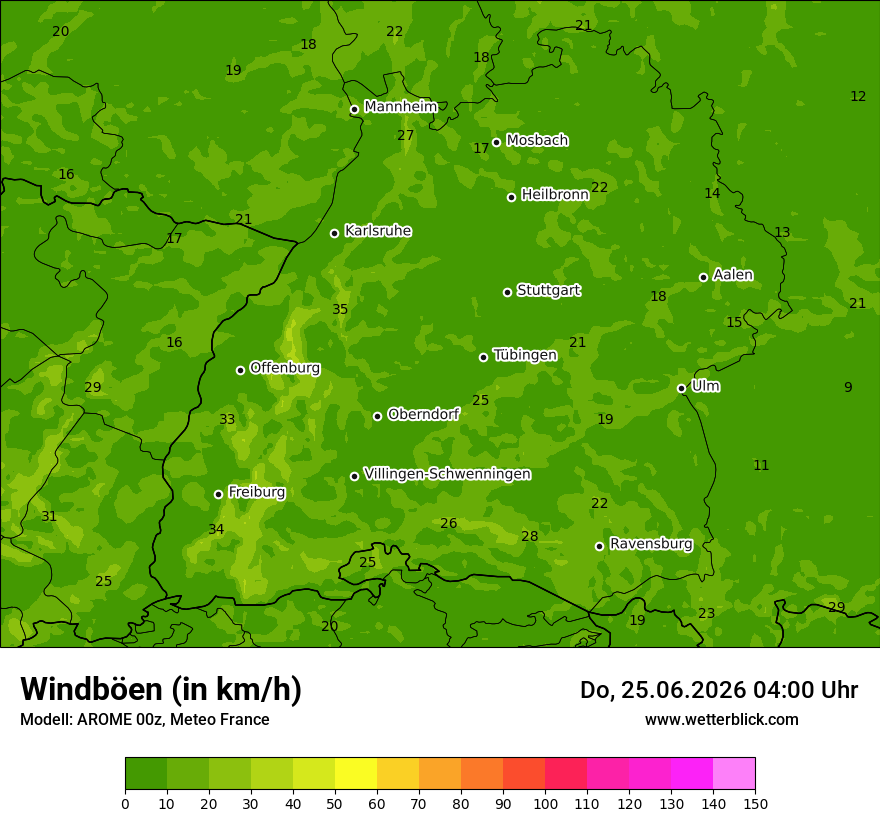 Modellkarte AROME – vmax – bw