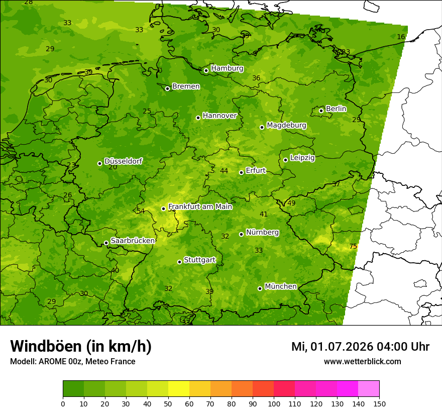 Modellkarte AROME – vmax – deutschland