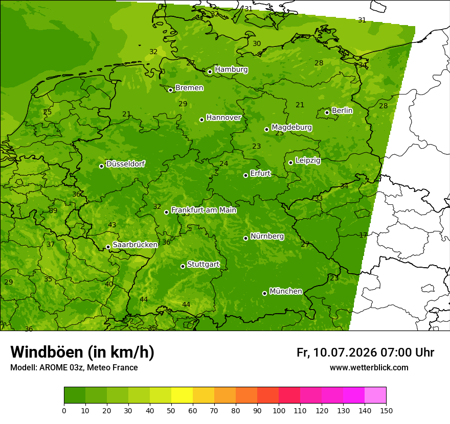 Modellkarte AROME – vmax – deutschland