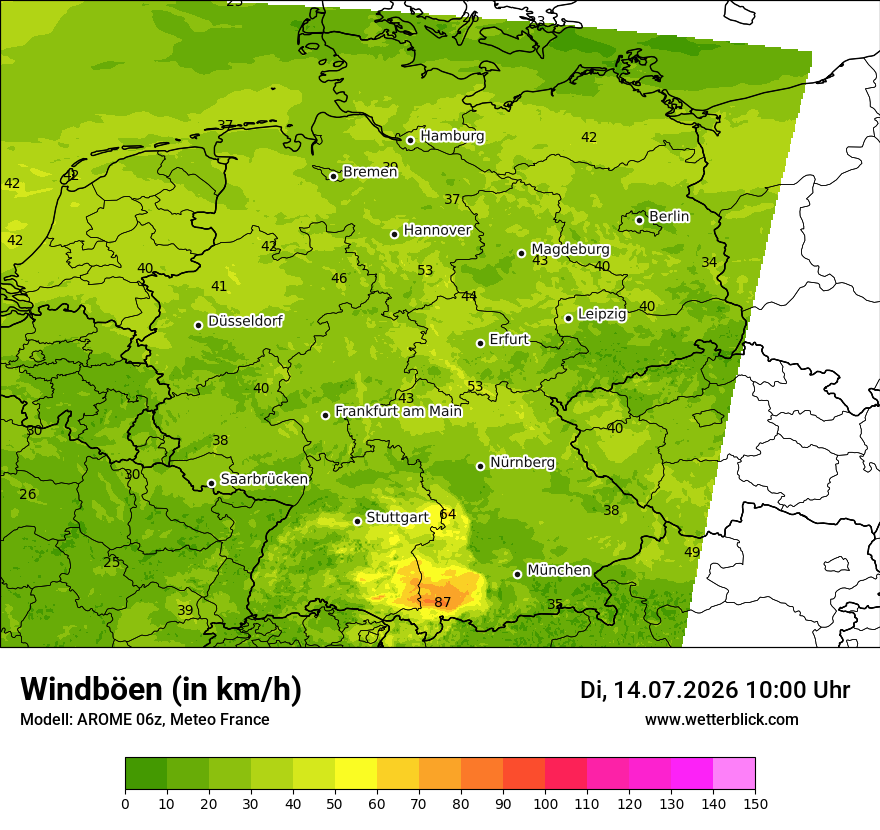 Modellkarte AROME – vmax – deutschland