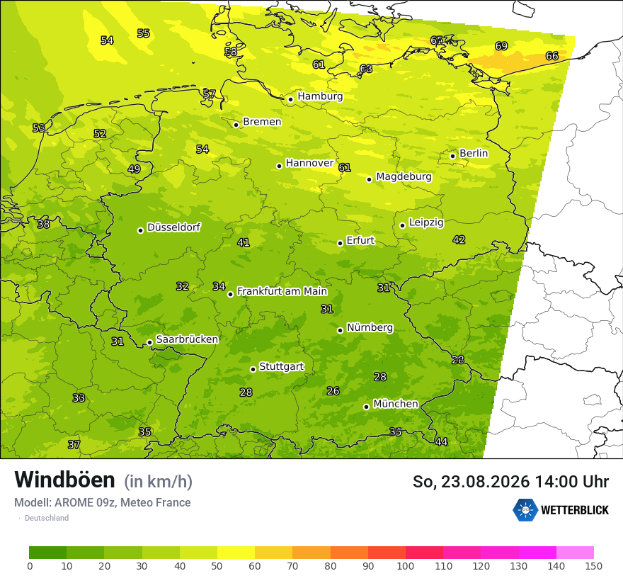 Modellkarte AROME – vmax – deutschland