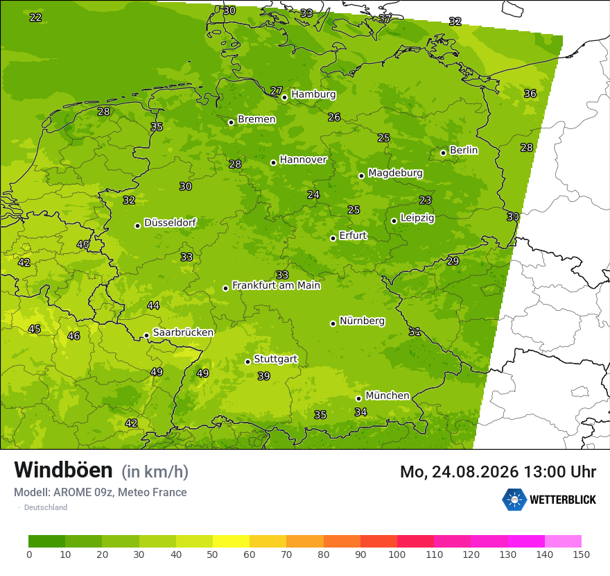 Modellkarte AROME – vmax – deutschland