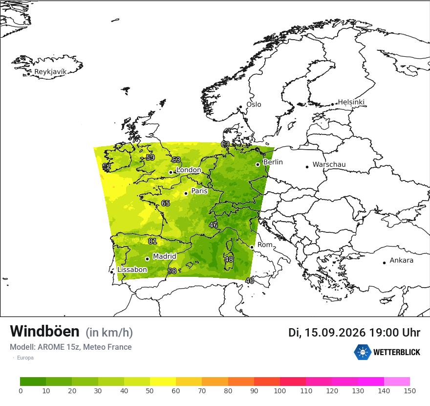 Modellkarte AROME – vmax – europa