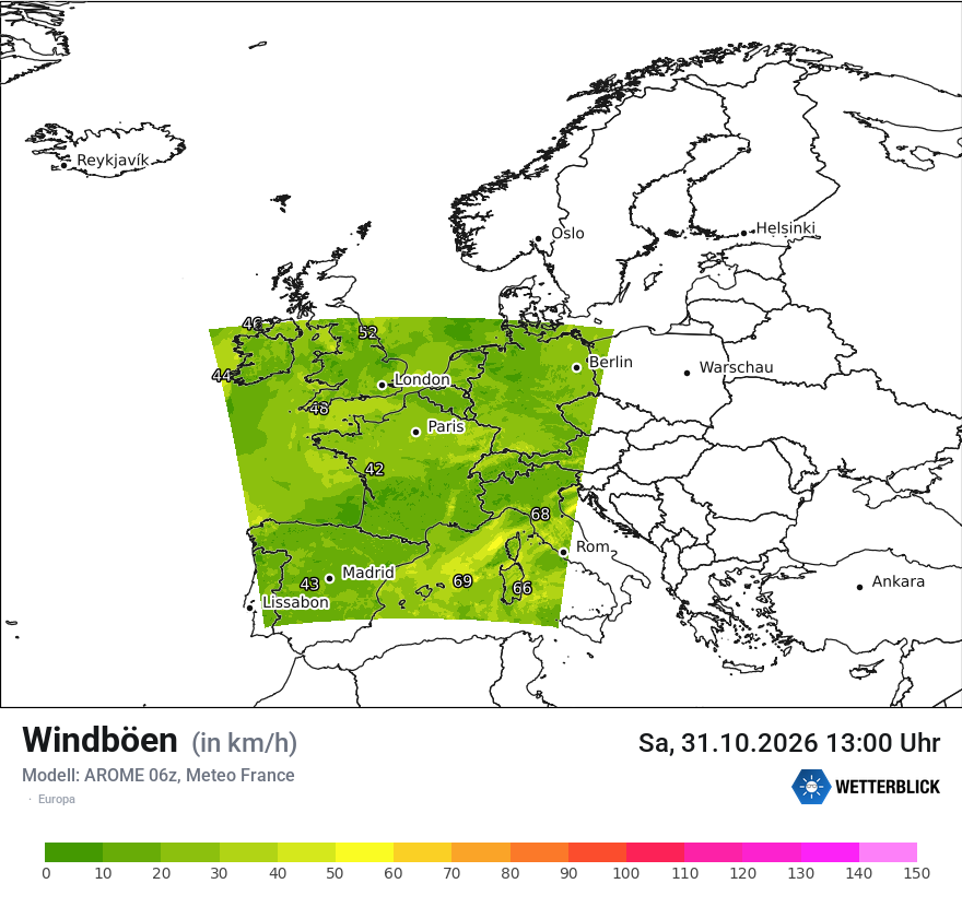 Modellkarte AROME – vmax – europa