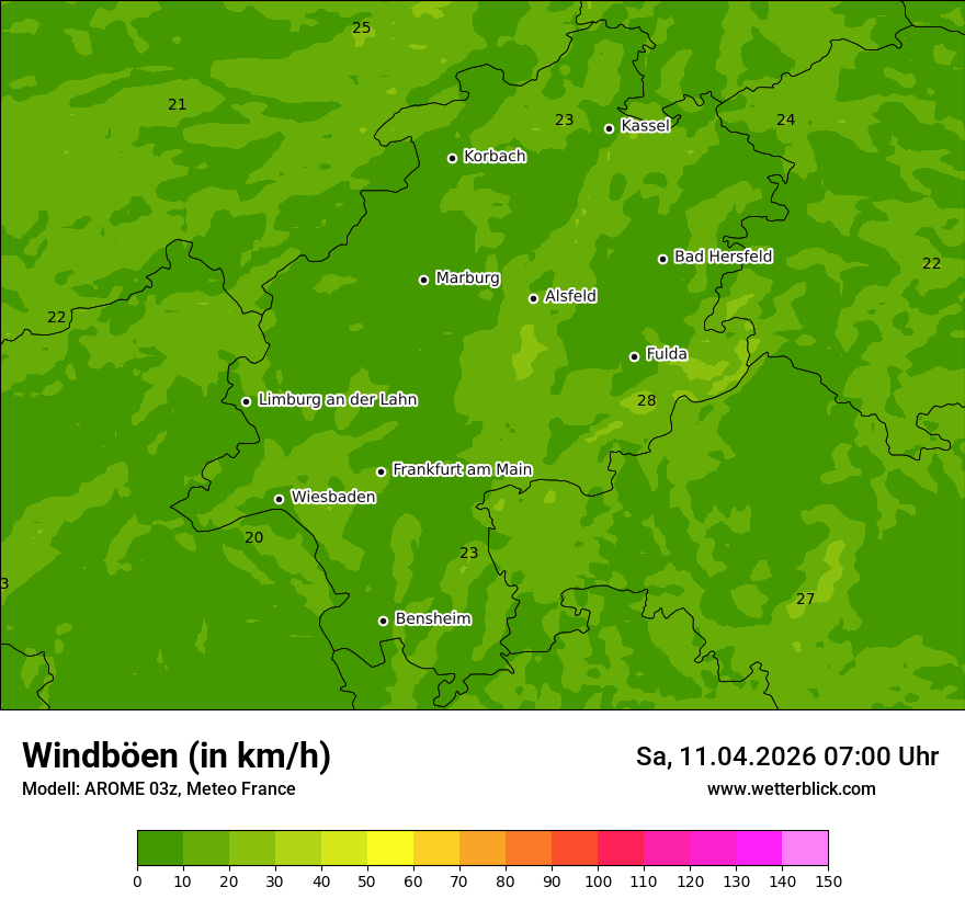 Modellkarte AROME – vmax – he