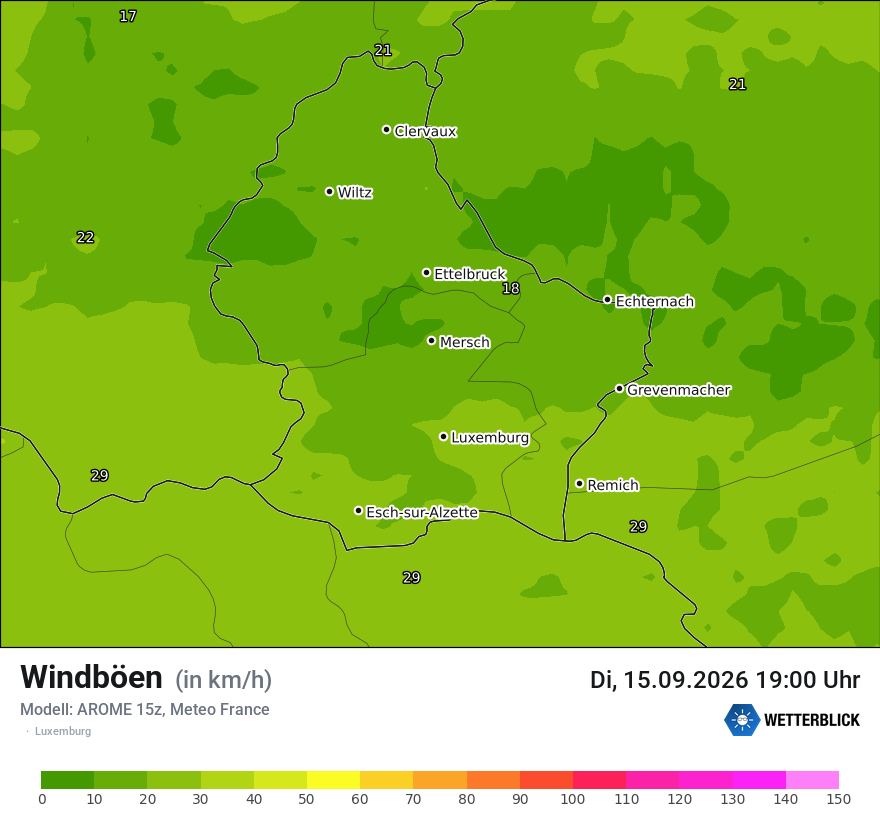 Modellkarte AROME – vmax – luxemburg