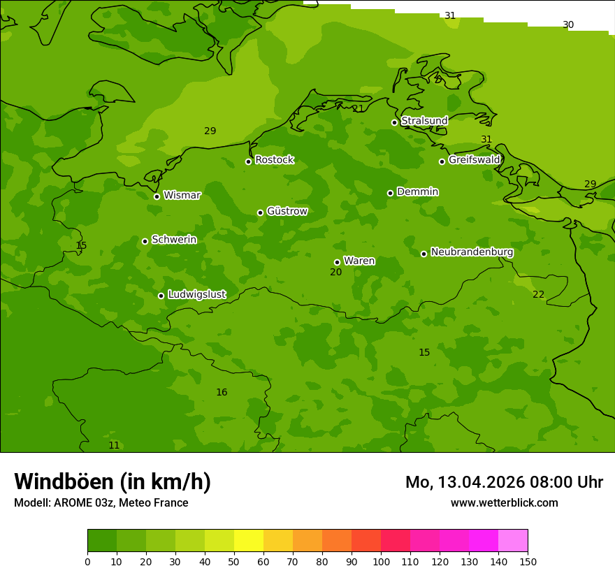 Modellkarte AROME – vmax – mv