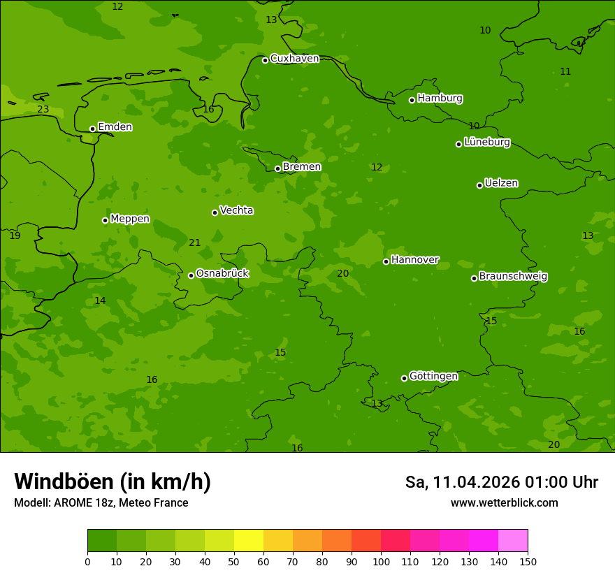 Modellkarte AROME – vmax – ni