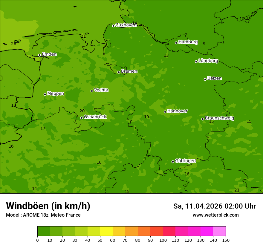 Modellkarte AROME – vmax – ni