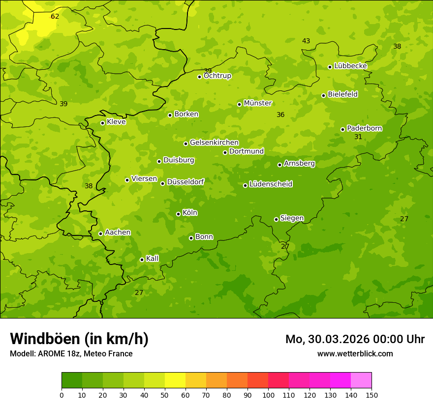 Modellkarte AROME – vmax – nrw