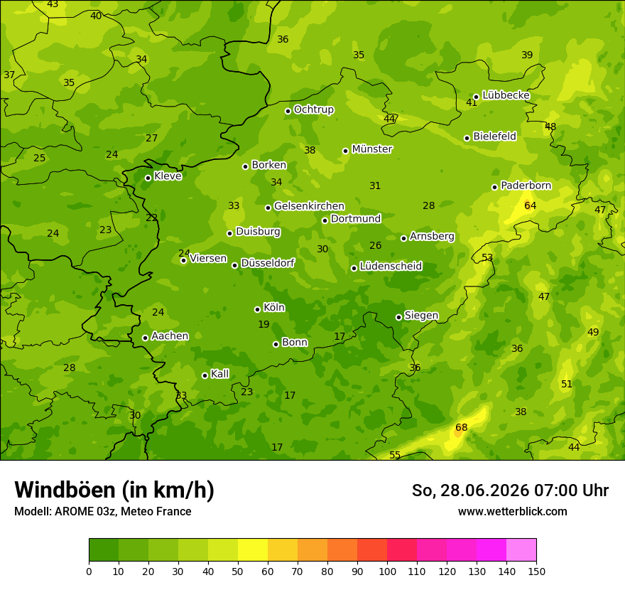 Modellkarte AROME – vmax – nrw
