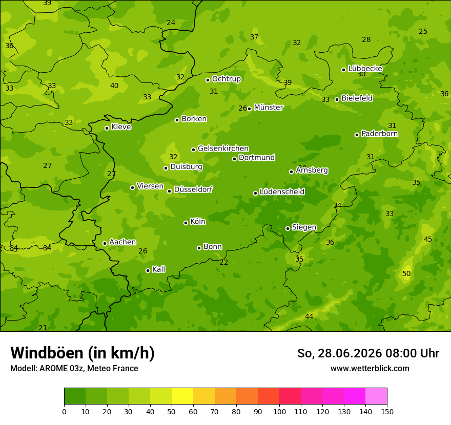 Modellkarte AROME – vmax – nrw