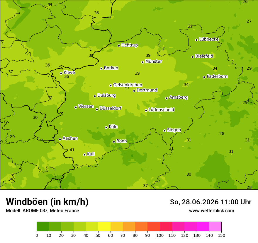 Modellkarte AROME – vmax – nrw