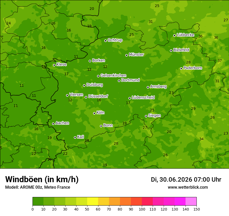Modellkarte AROME – vmax – nrw