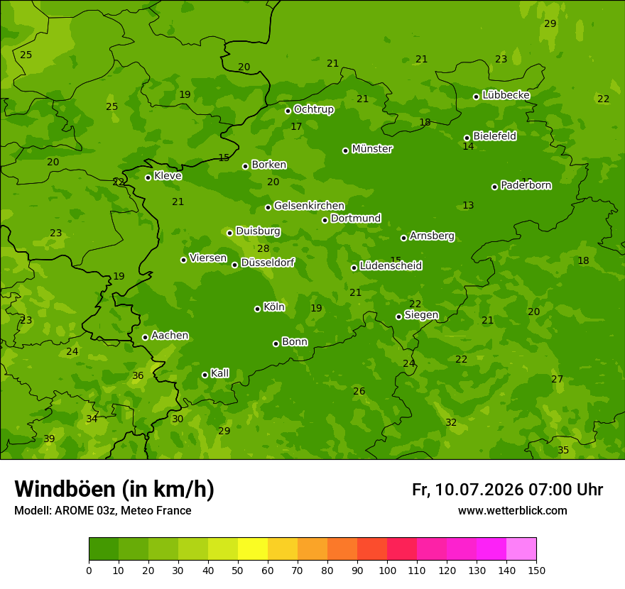 Modellkarte AROME – vmax – nrw