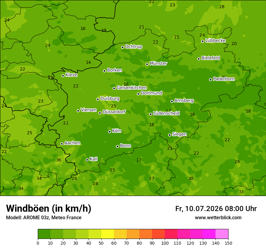 Modellkarte AROME – vmax – nrw
