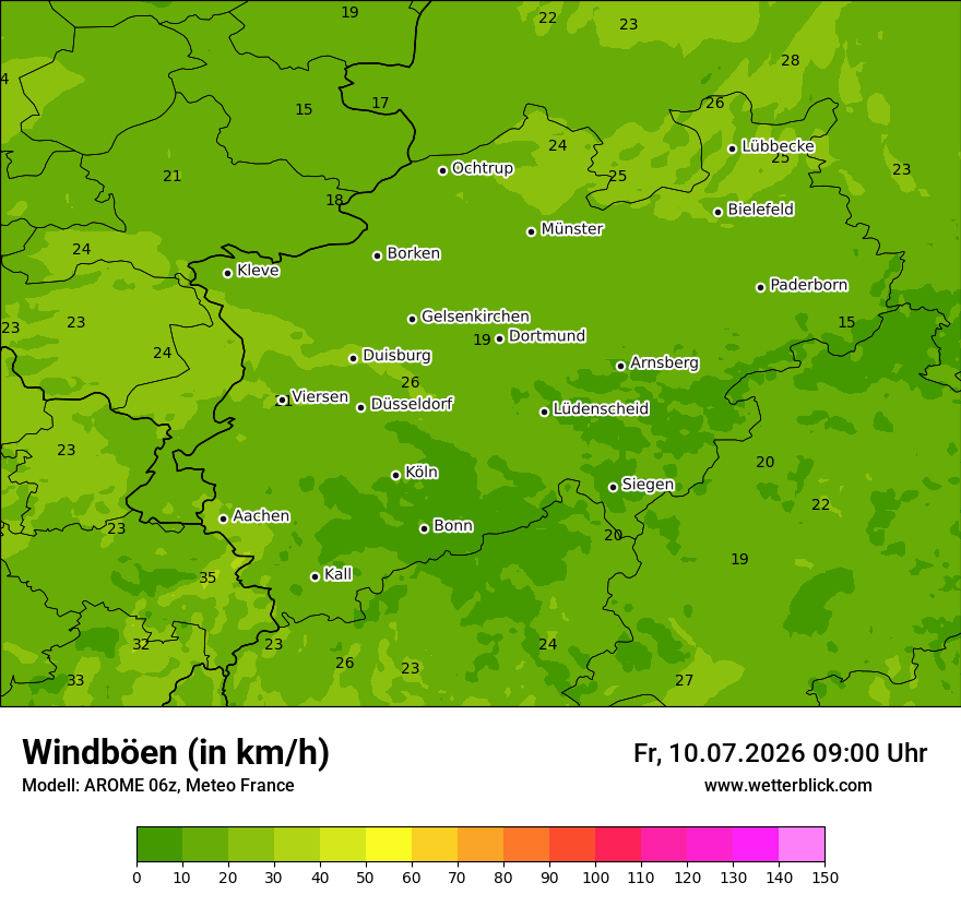 Modellkarte AROME – vmax – nrw