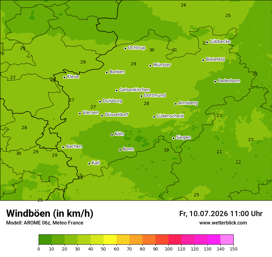 Modellkarte AROME – vmax – nrw