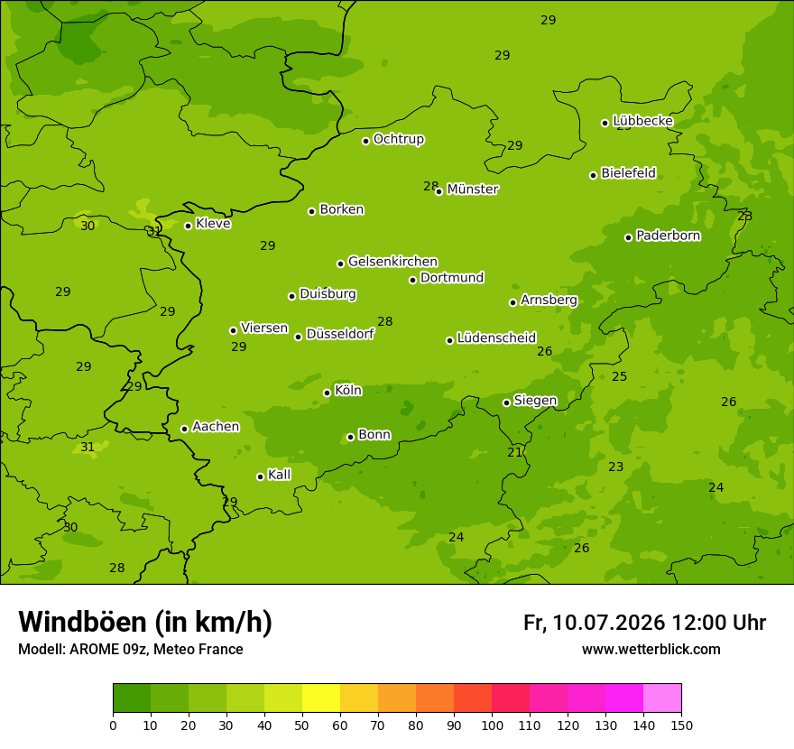 Modellkarte AROME – vmax – nrw