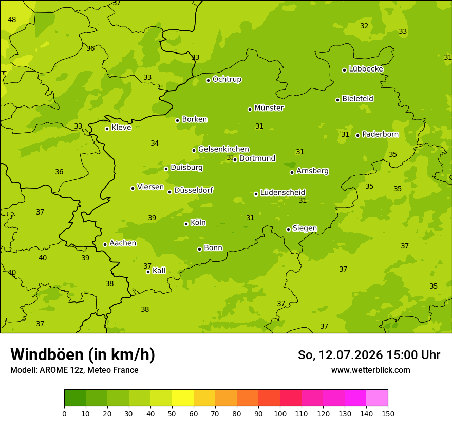 Modellkarte AROME – vmax – nrw