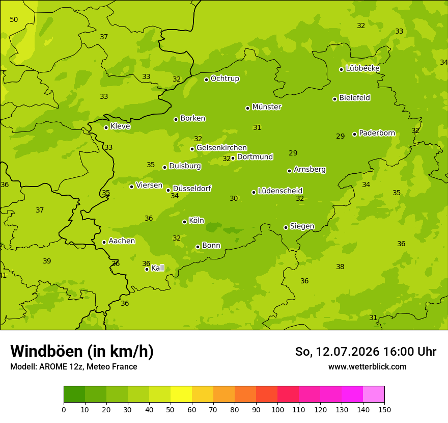 Modellkarte AROME – vmax – nrw