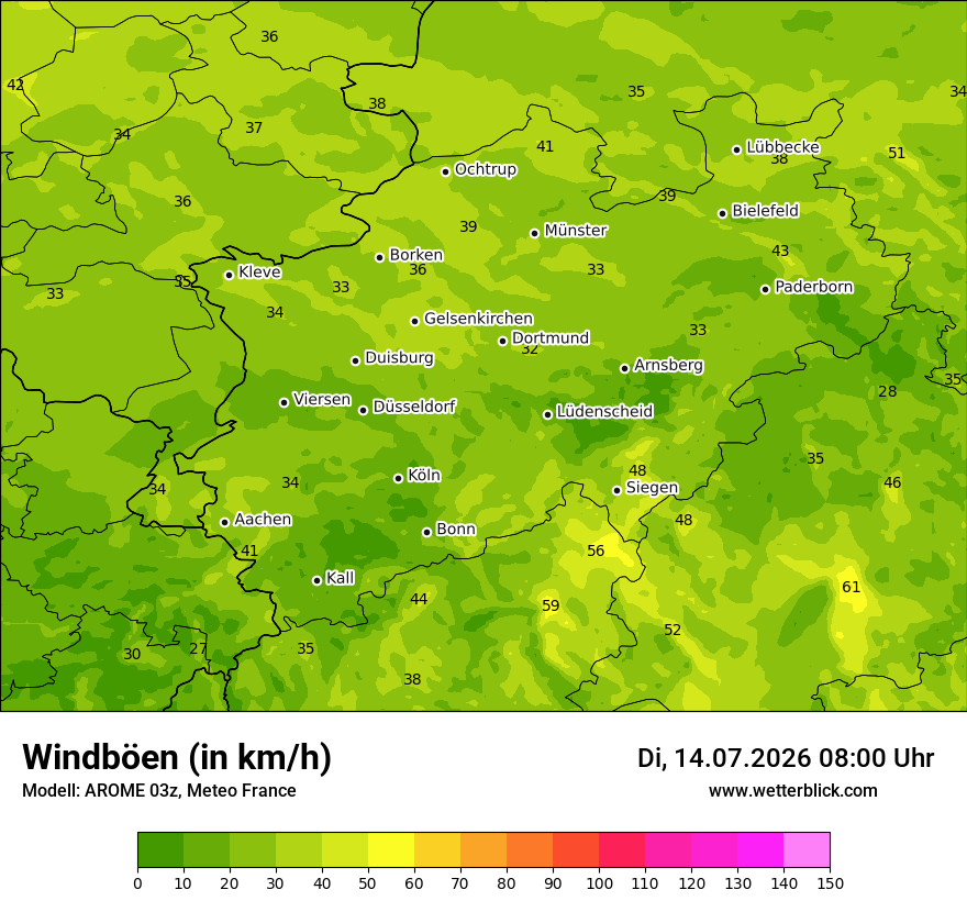 Modellkarte AROME – vmax – nrw