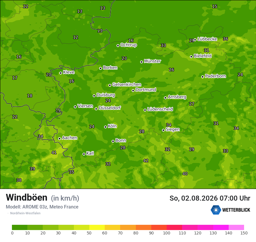Modellkarte AROME – vmax – nrw