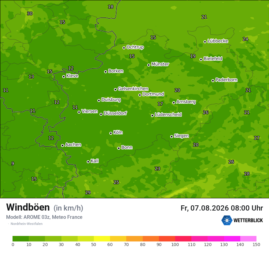 Modellkarte AROME – vmax – nrw