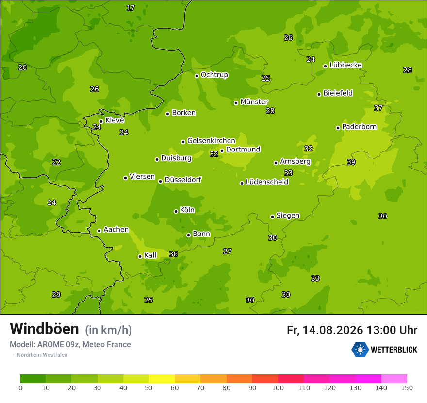 Modellkarte AROME – vmax – nrw