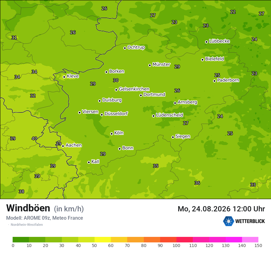 Modellkarte AROME – vmax – nrw