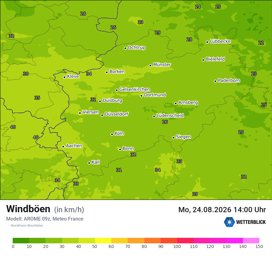 Modellkarte AROME – vmax – nrw