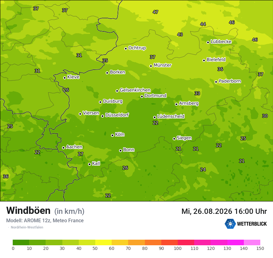 Modellkarte AROME – vmax – nrw