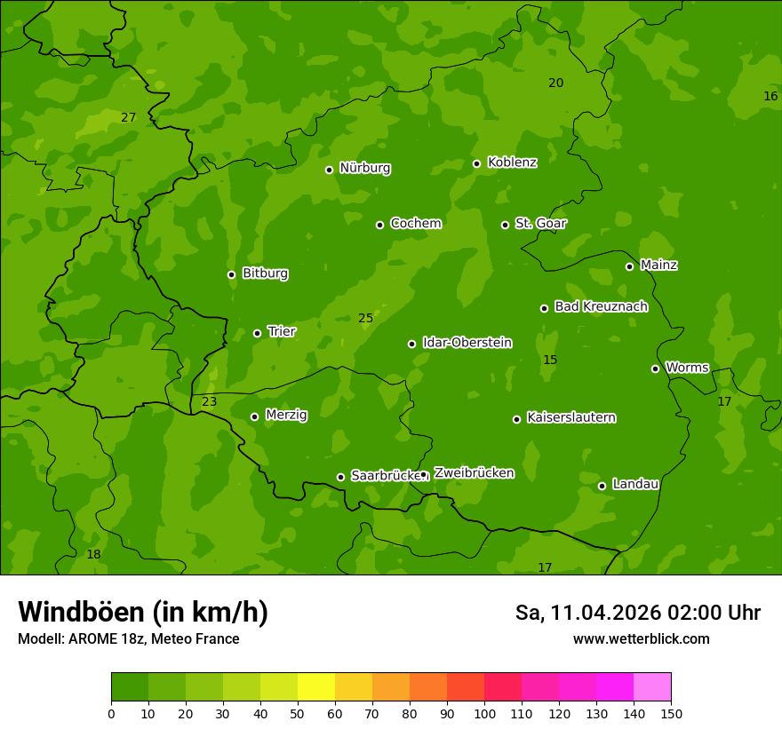 Modellkarte AROME – vmax – rp