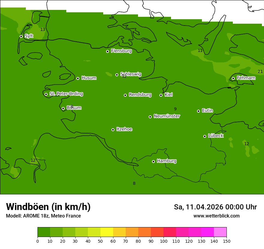 Modellkarte AROME – vmax – sh