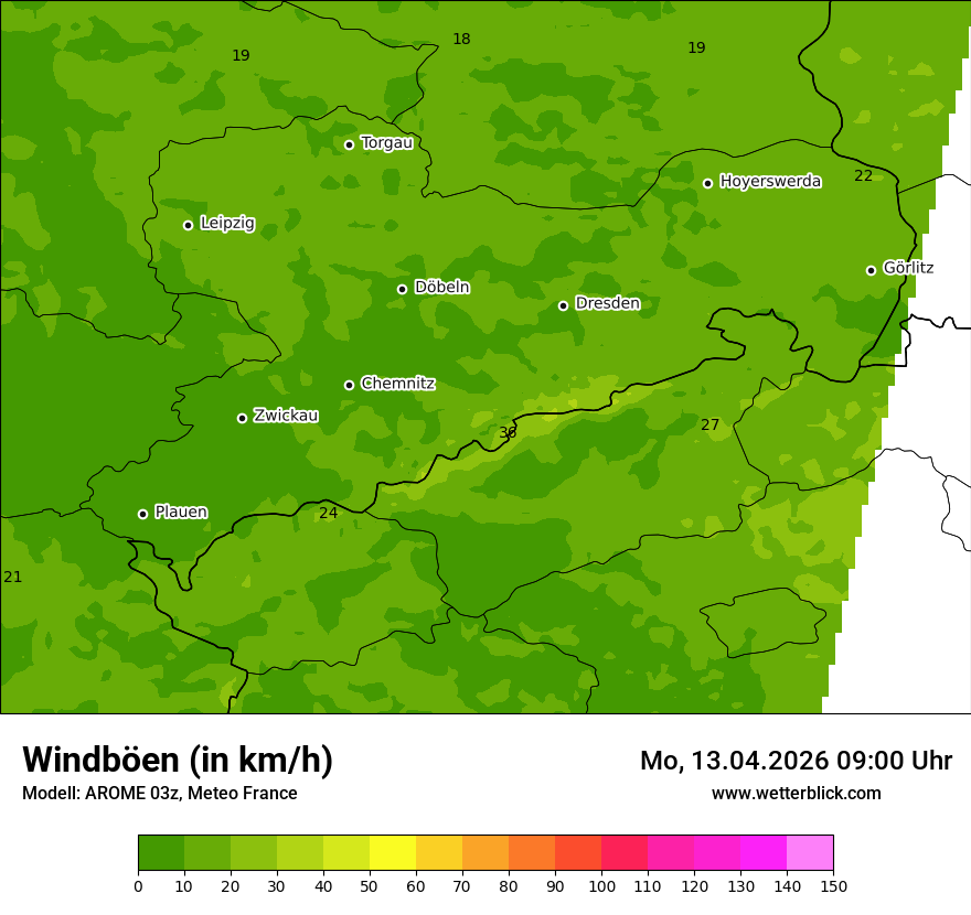 Modellkarte AROME – vmax – sn