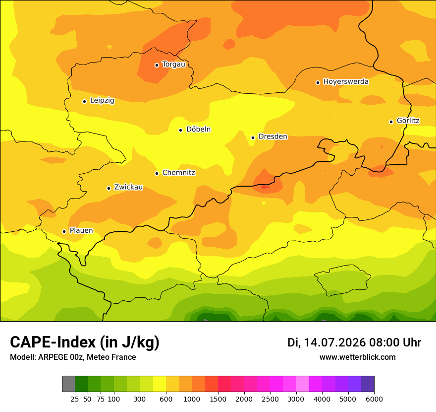 Modellkarte ARPEGE – cape – sn