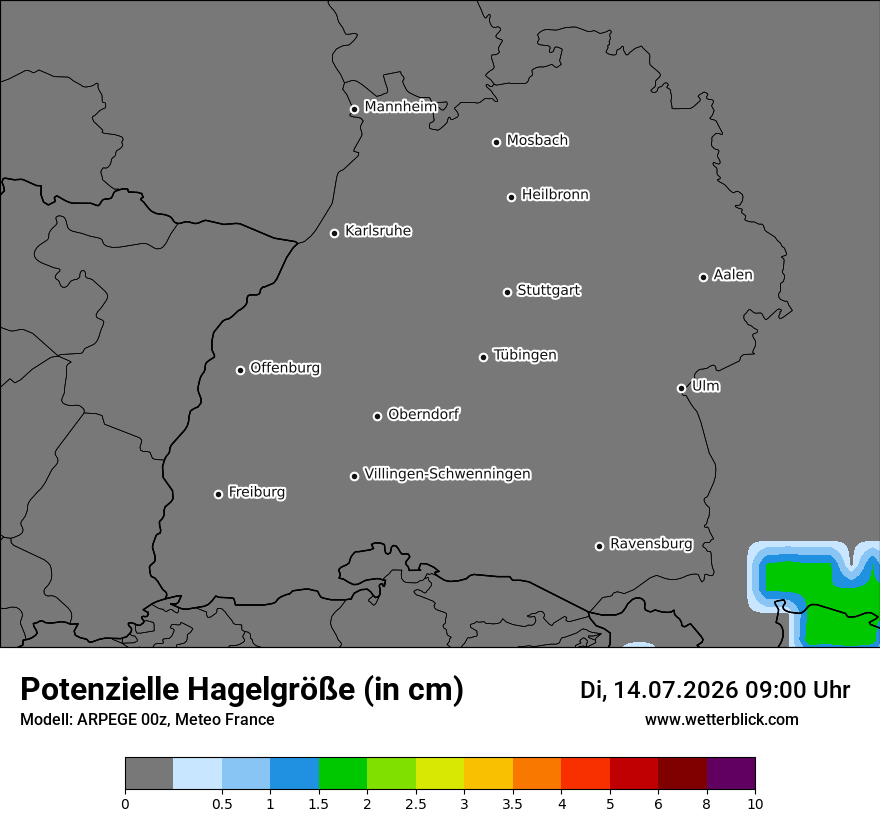 Modellkarte ARPEGE – hail_size – bw