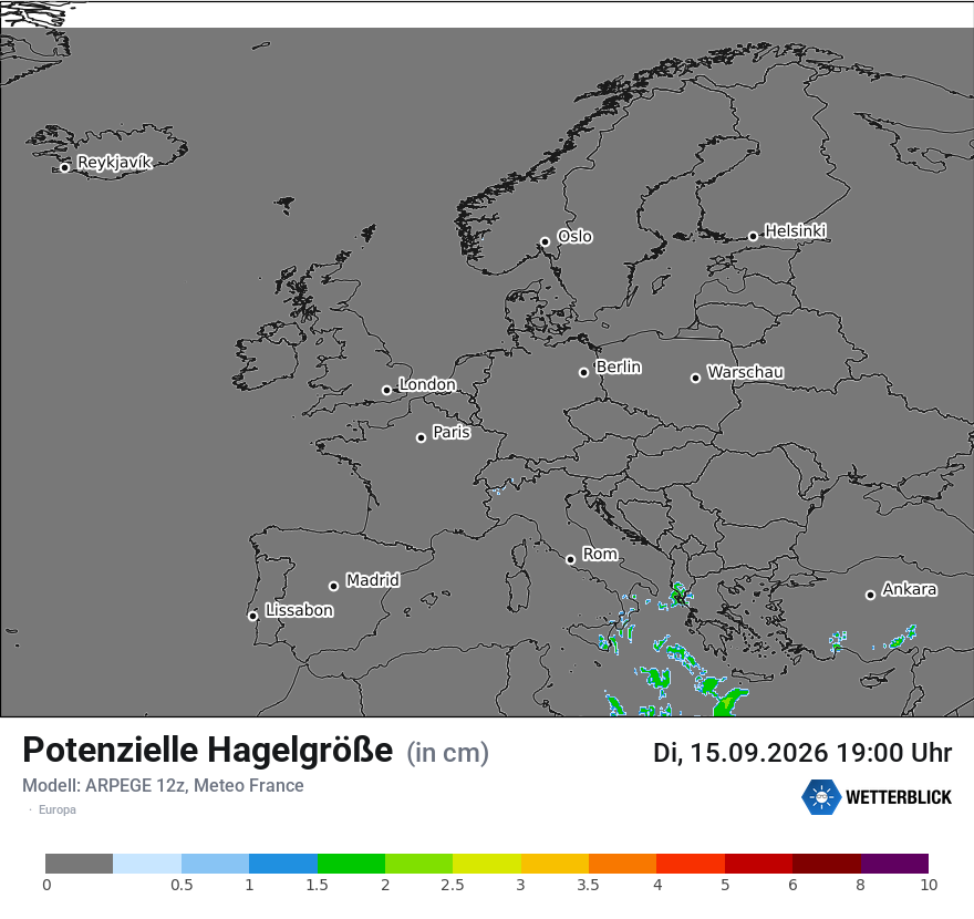 Modellkarte ARPEGE – hail_size – europa