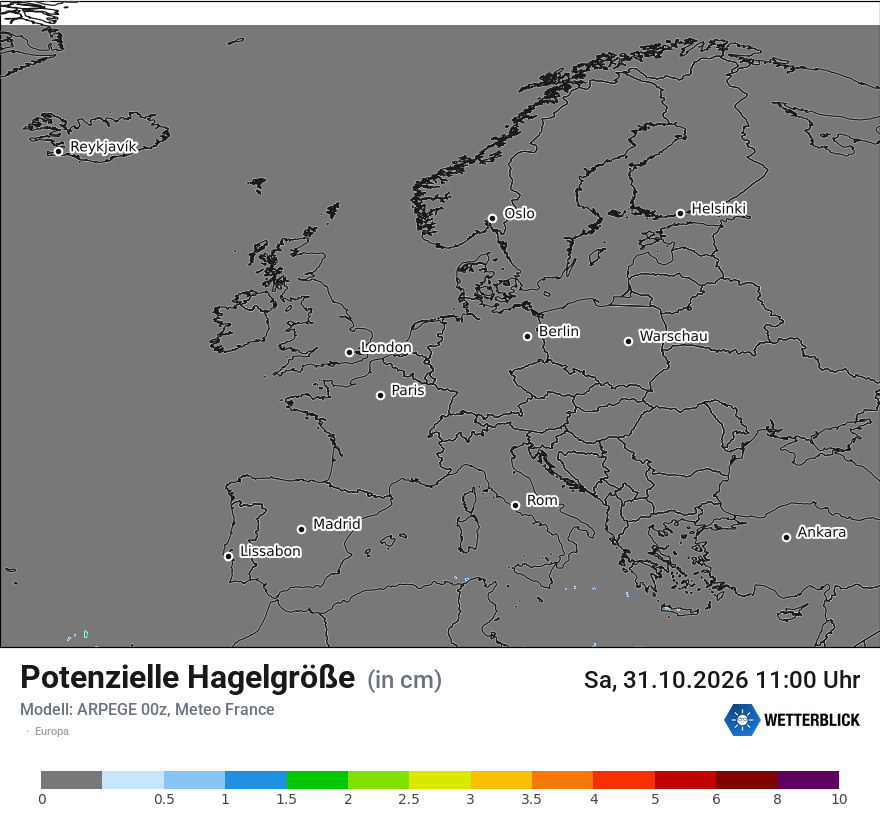 Modellkarte ARPEGE – hail_size – europa