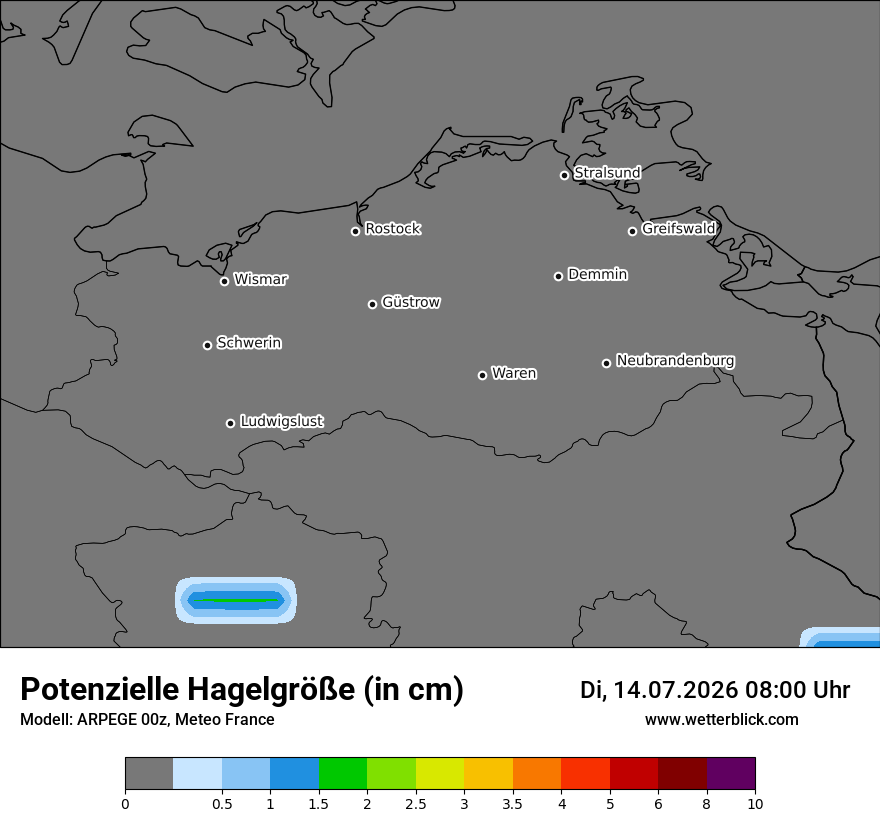 Modellkarte ARPEGE – hail_size – mv