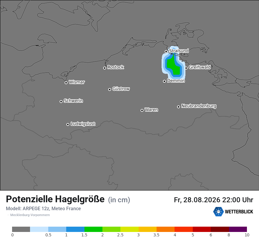Modellkarte ARPEGE – hail_size – mv